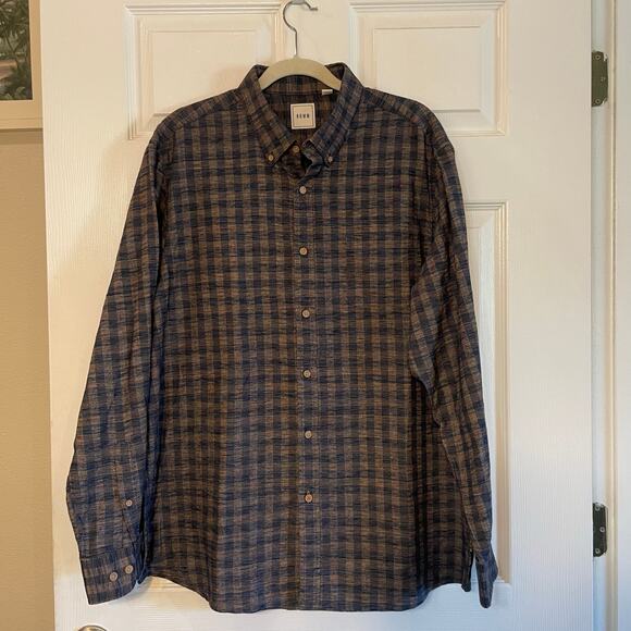 ROWM Shirt Mens XL Blue Plaid Long Sleeve Button Up Outdoor Casual - Picture 1 of 11